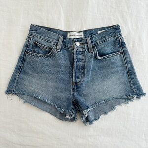 Denim Forum Blue Distressed High-Rise Jean Shorts